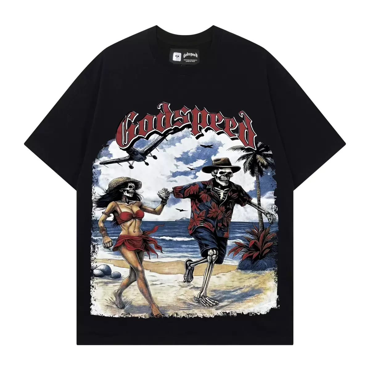 T-shirt Oversize GodSpeed - Beach Run Skeletons - Black