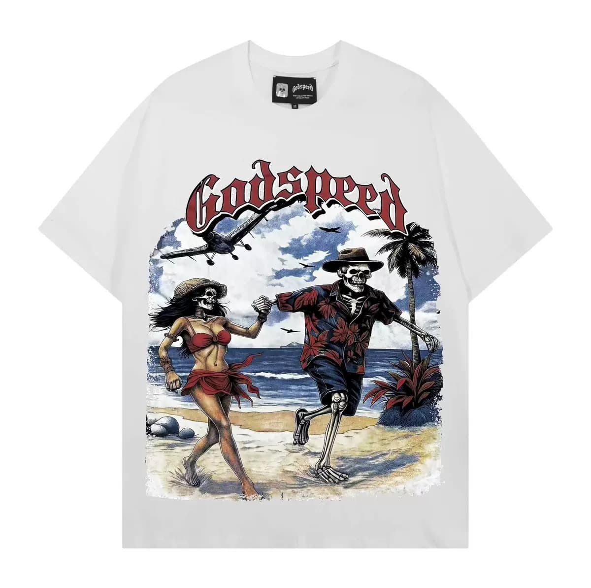 T-shirt Oversize GodSpeed - Beach Run Skeletons - White