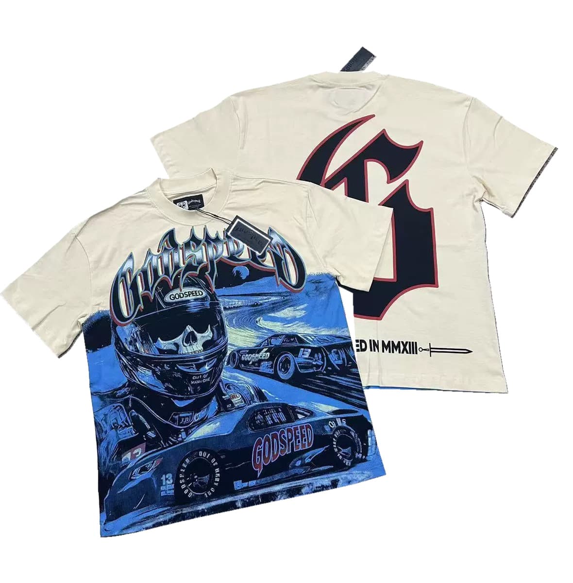 T-shirt Oversize GodSpeed - Future Driver - Crema and Blue