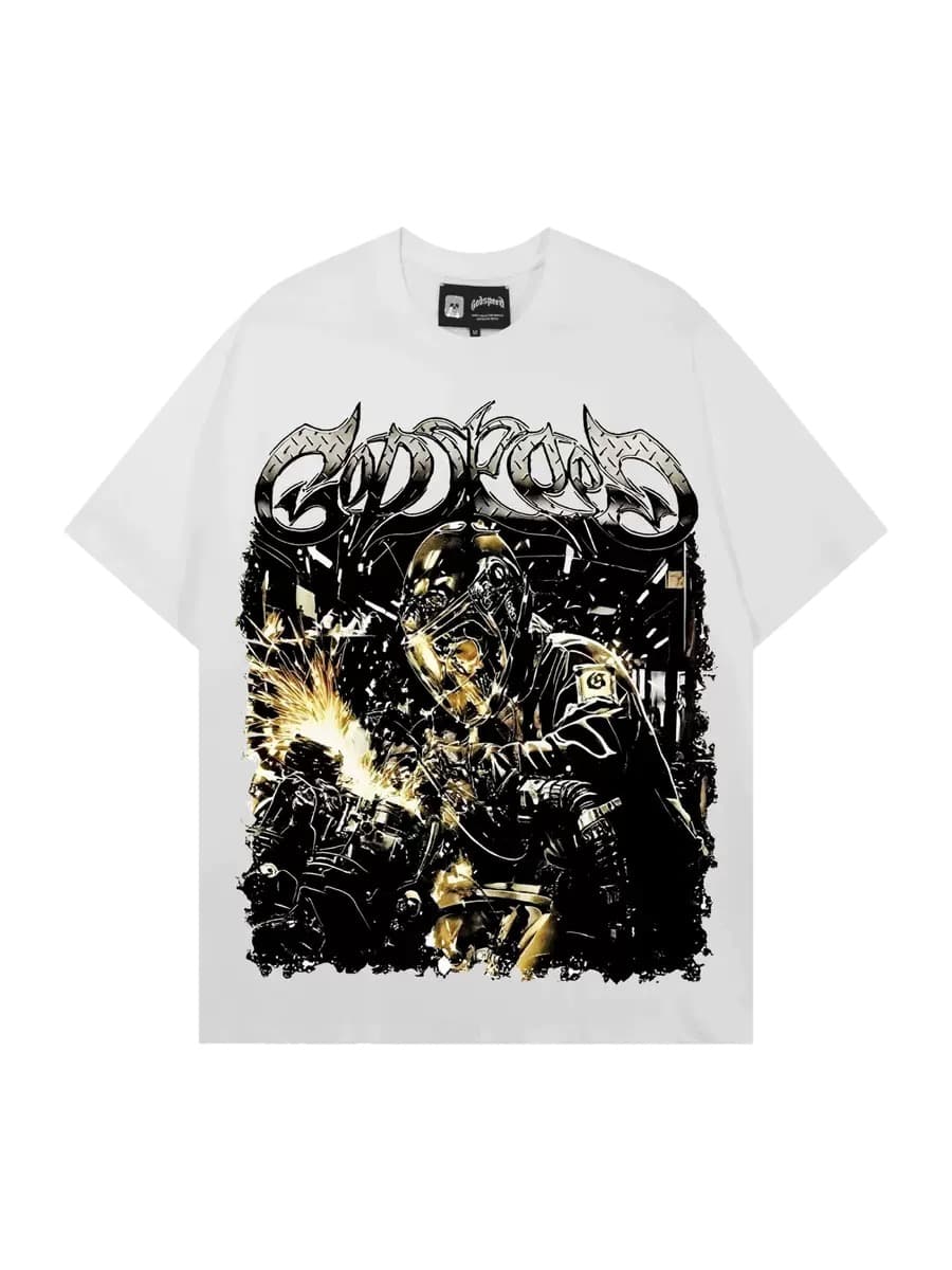 T-shirt Oversize GodSpeed - Inferno Skeleton - White