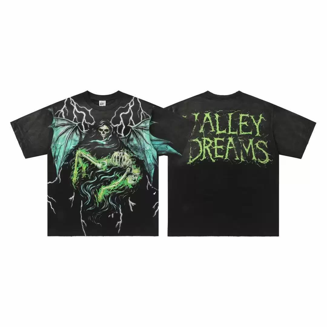 T-shirt Oversize Valley - Valley Fire Dragon Backprint - Nero e verde