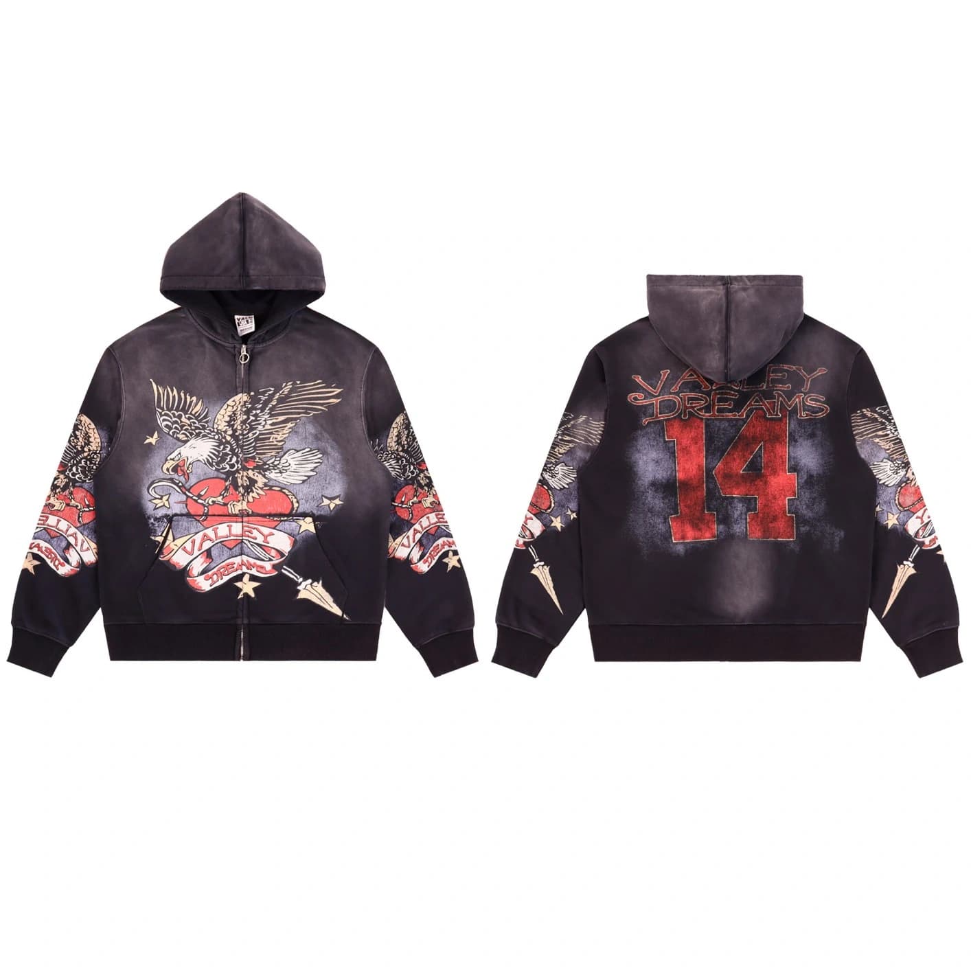 Valley Number 14 Graphic Hoodie - Black Red