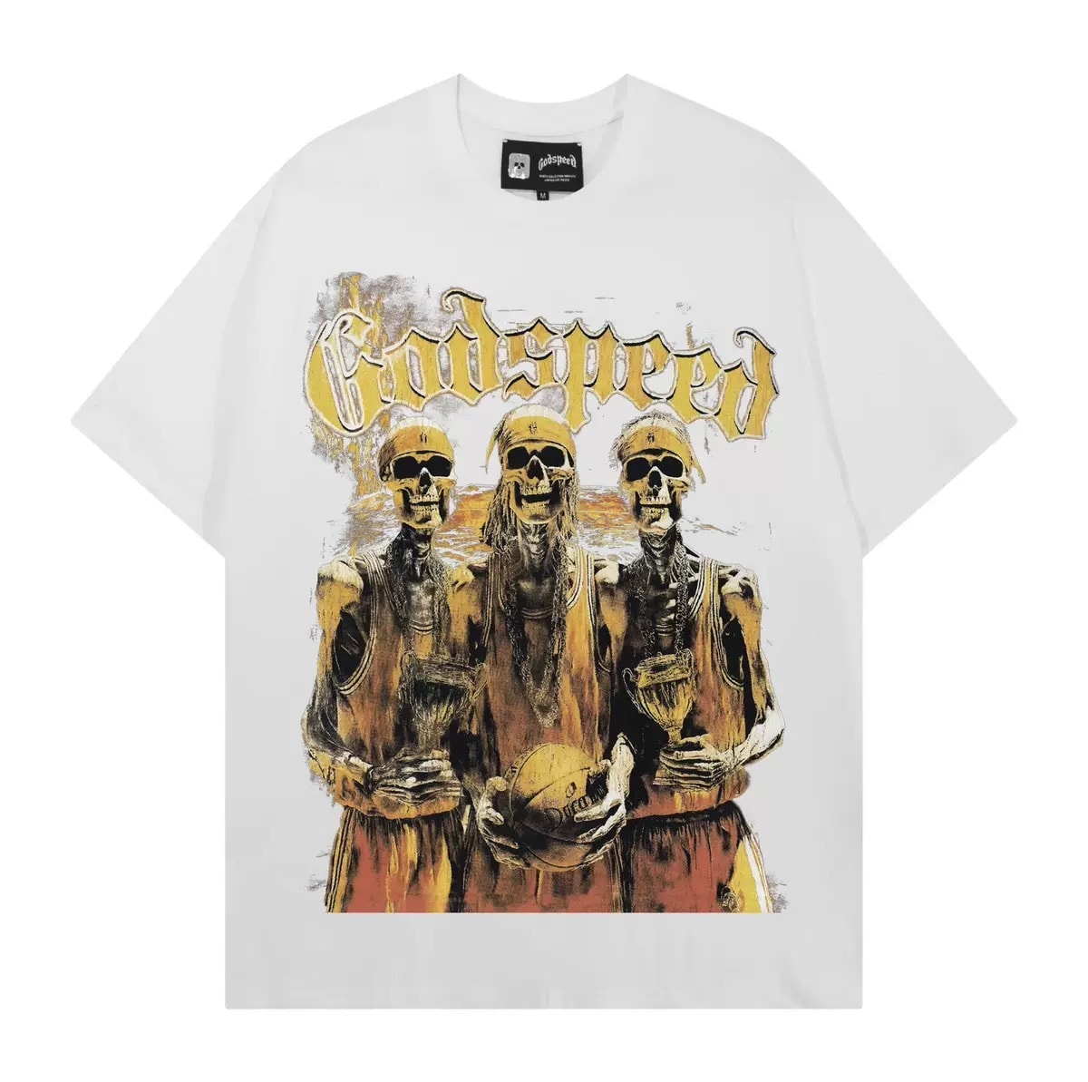 T-shirt Oversize God Street - Last Supper Triple Skeletons - Bianco