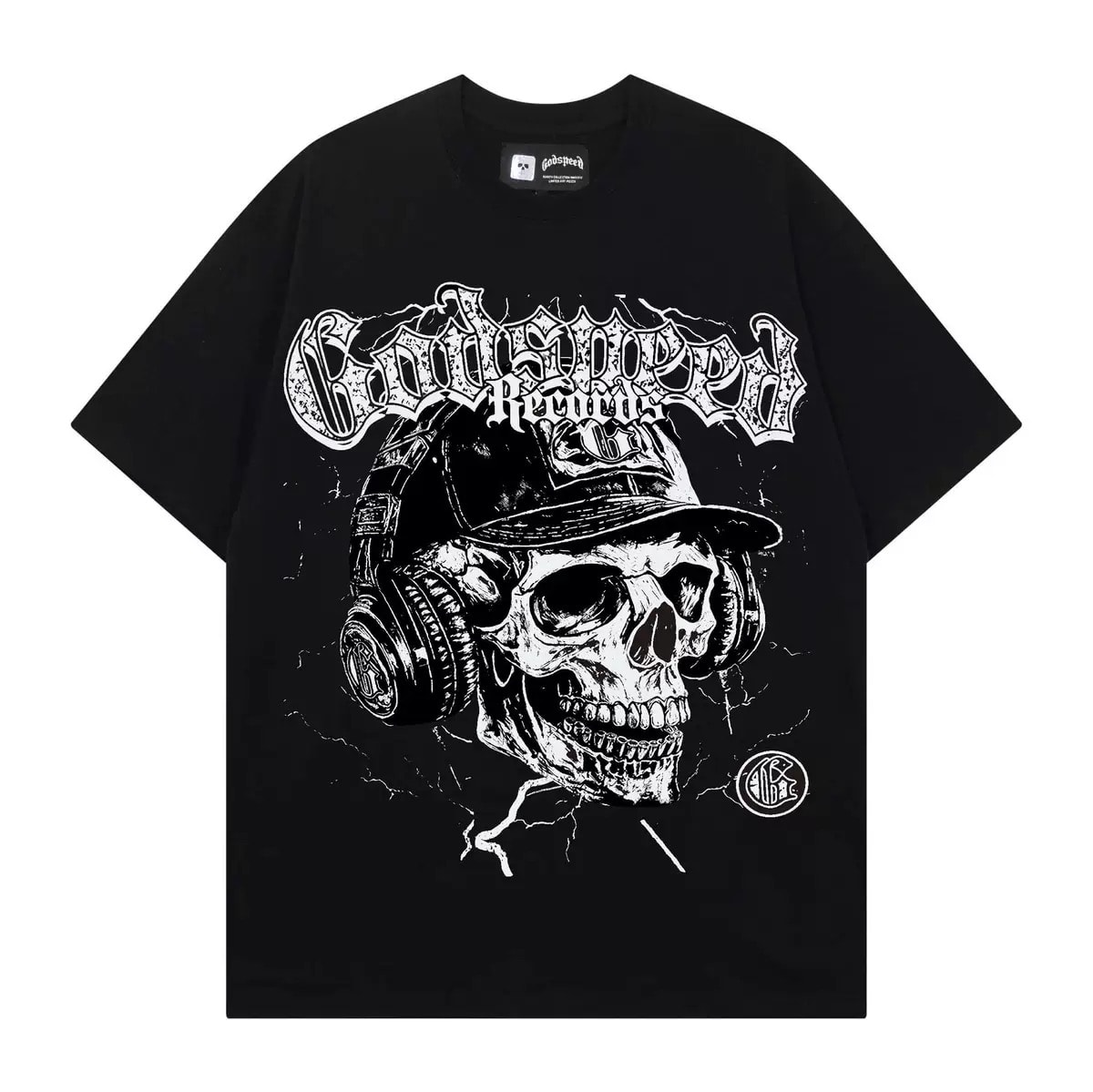 T-shirt Oversize God Street - Skeleton DJ - Nero