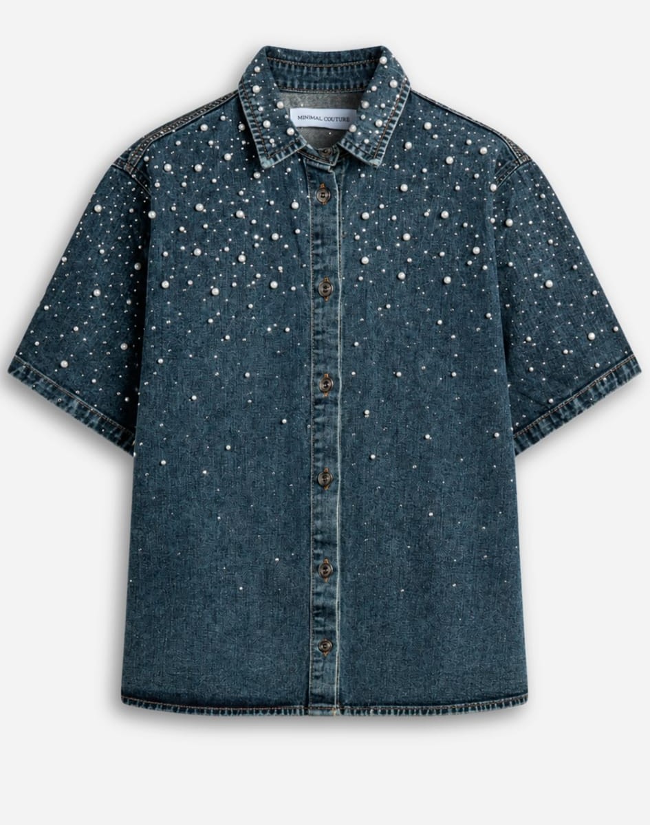 Camicia Denim Strass e Perle